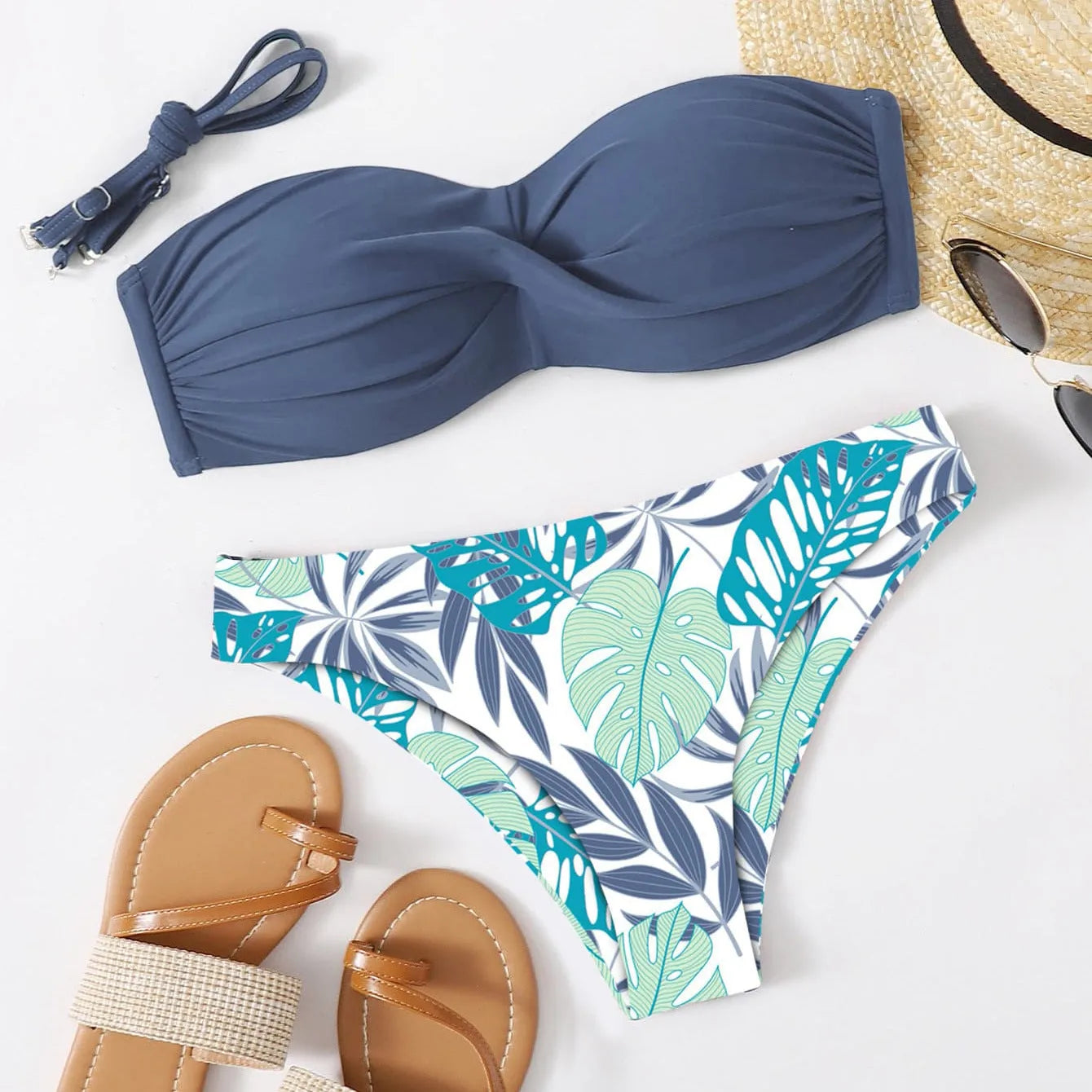 Hard cup push up bikini swimsuit with underwire and matching briefs on a mannequin.