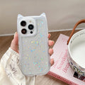 Three-dimensional cat ears epoxy glitter TPU phone case for Apple iPhone in pink with glitter accents