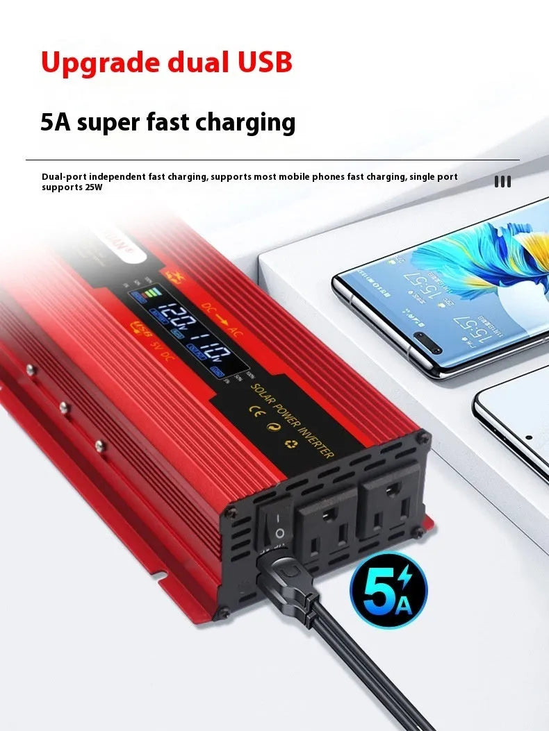 4000W vehicle-mounted inverter 12V24V to 110V solar energy power converter black and red options