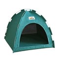 Grey tent-style dog bed with removable cover for small and medium breeds.