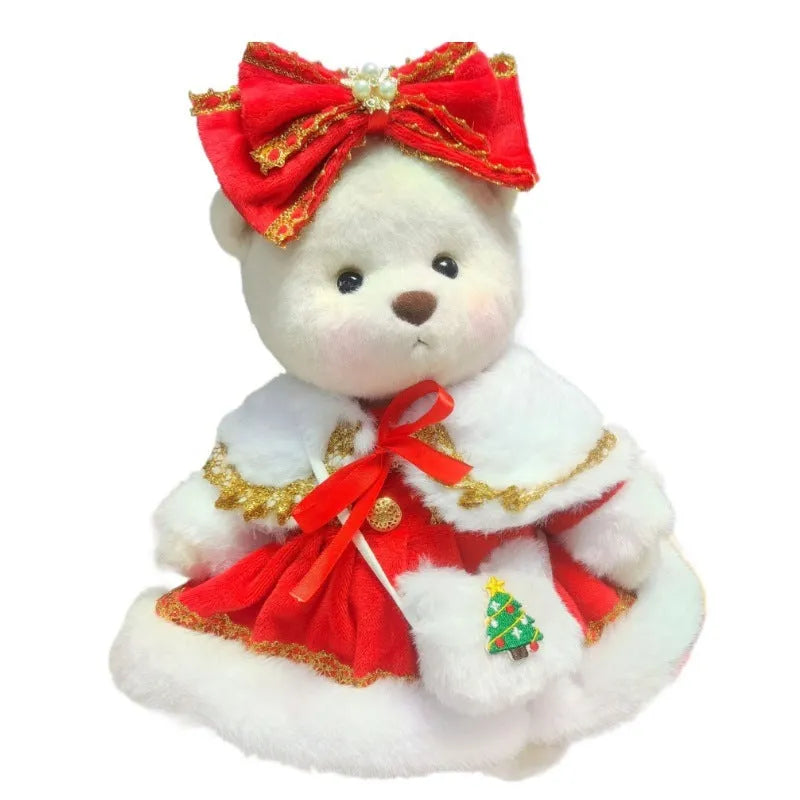 30cm Momo Bear plush doll wearing a white snowman Christmas costume set