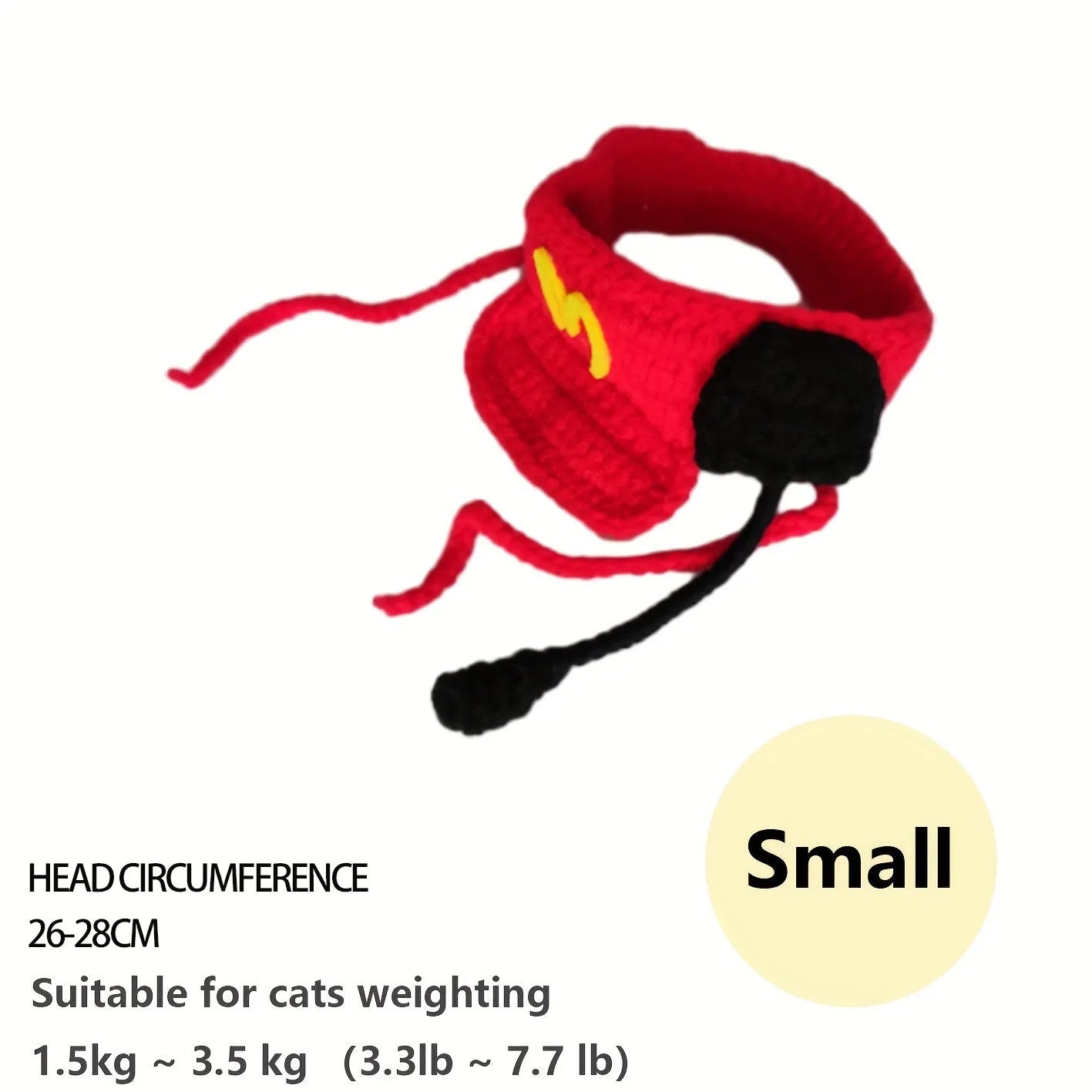 Handmade cotton knitted pet chef hat costume on small dog with elastic neck base