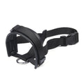 Adjustable soft foam dog muzzle with straps in black, side view, for anti-bite and anti-barking control in multiple sizes
