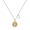 Sunflower and daisy sterling silver pendant on an adjustable cross chain necklace.