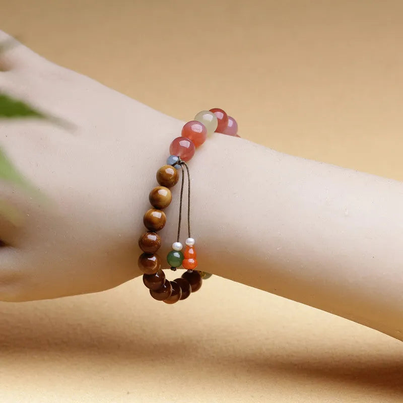 8mm diamond-shaped Hetian jade agate bracelet showing natural persimmon colour patterns