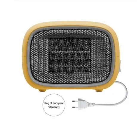 Mini ABS plastic PTC ceramic heater in green colour showing compact dimensions