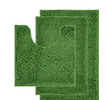 Chenille long hair three-piece bathroom mat set showing square, rectangular, and U-shaped pieces in a modern colour.