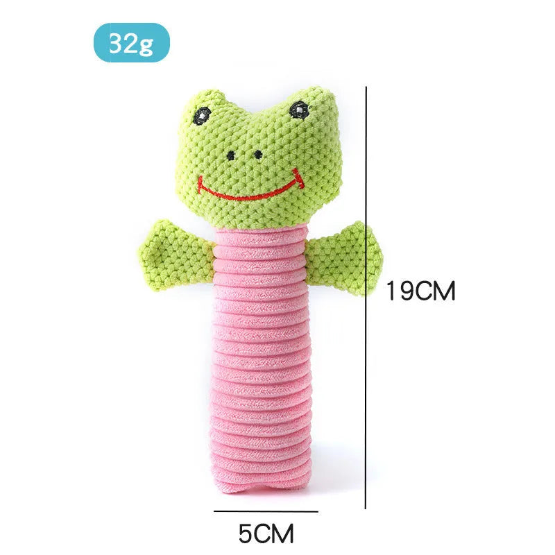 Squeaky plush dog chew toy in animal shape for dental cleaning, 19cm size suitable for all breeds
