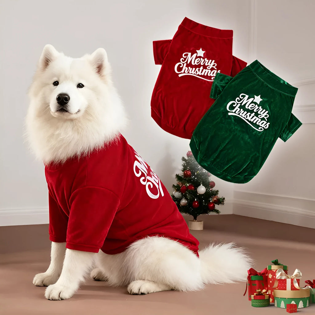 Red and green polyester Christmas pet coat for dogs, sizes S to 6XL, European and American style