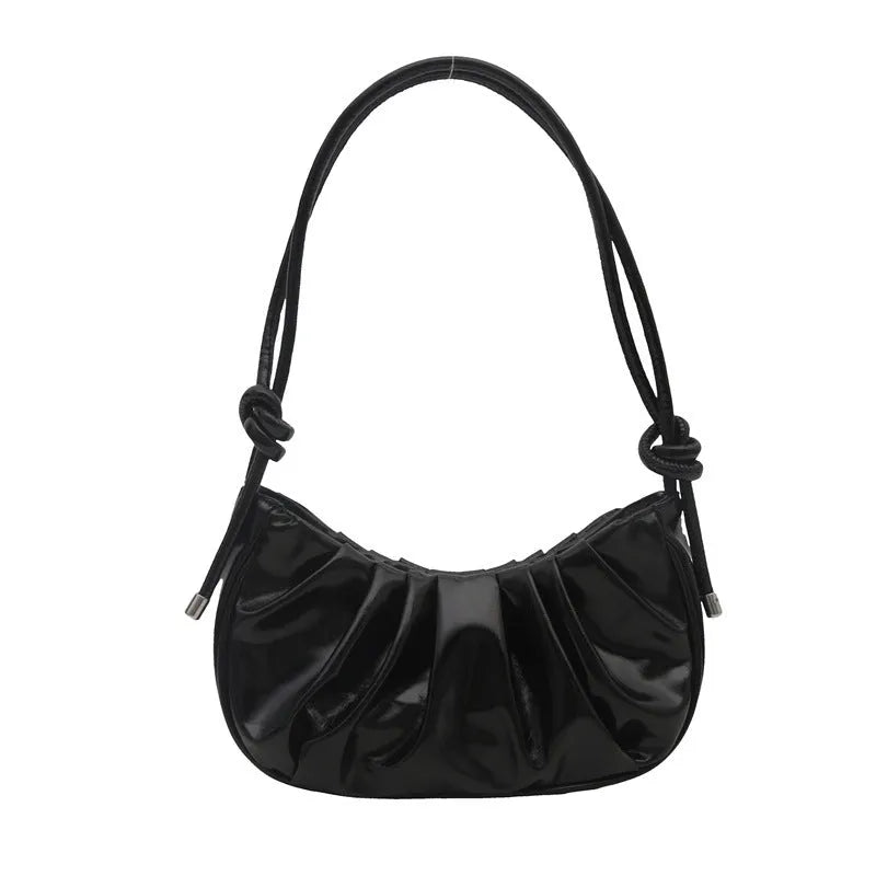 Soft black polyester Korean style messenger bag with a horizontal square shape and sandwich pocket.