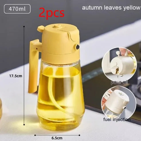 470ml glass kitchen oil sprayer dispenser bottle with ergonomic handle in four colour options
