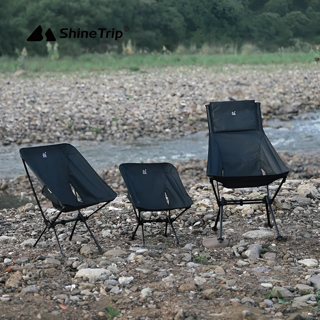 Foldable aluminium alloy moon camping chair in a choice of colours and back styles.