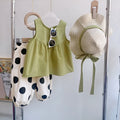 Girls' cotton polka dot sleeveless vest and cropped bloomers suit in green