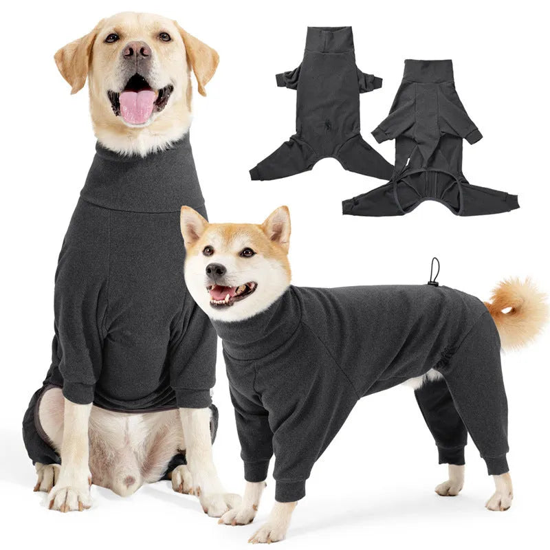 Four-legged polar fleece dog coat with high collar in dark grey or wine red