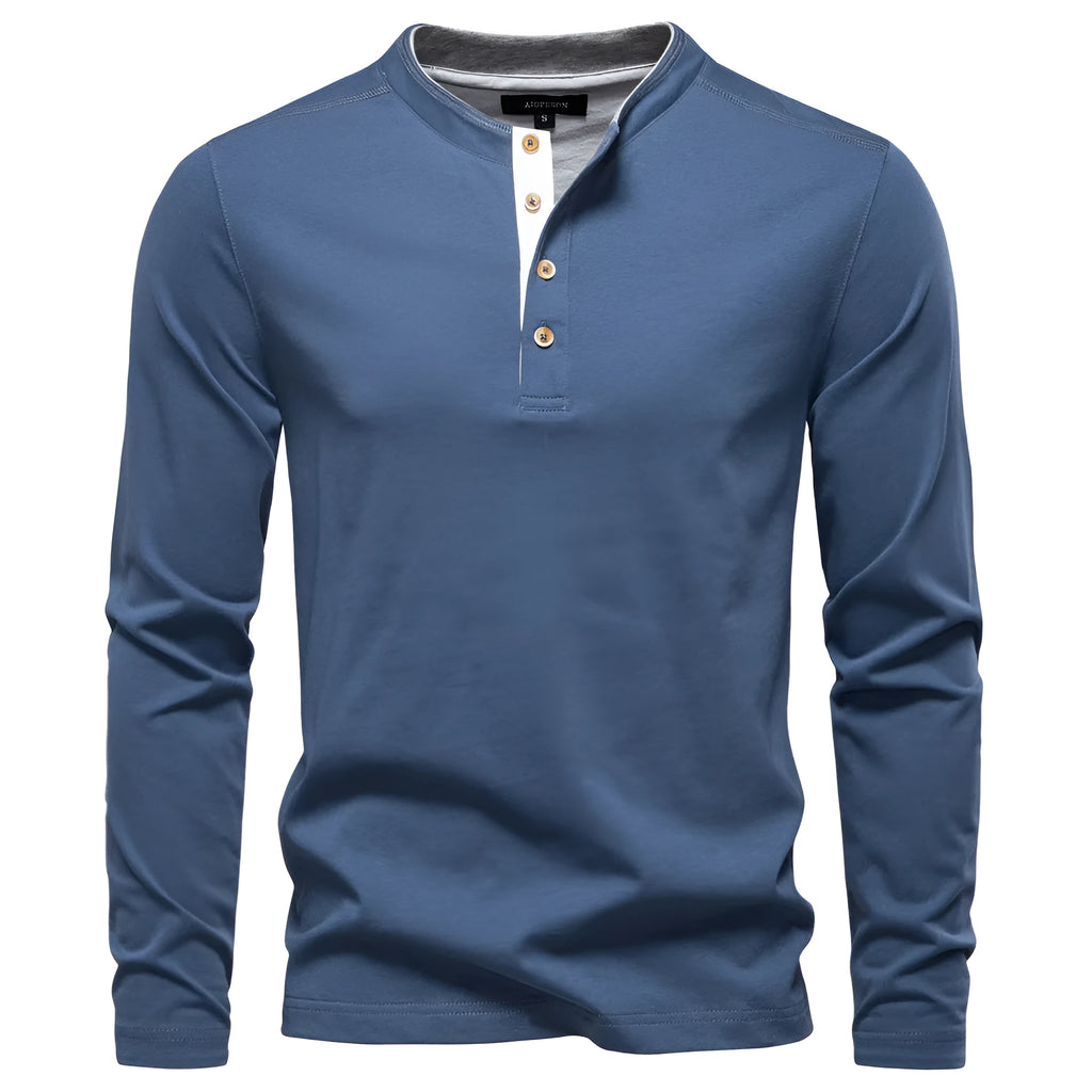 Men's slim fit long sleeve cotton t-shirt in solid colour, shown in beige