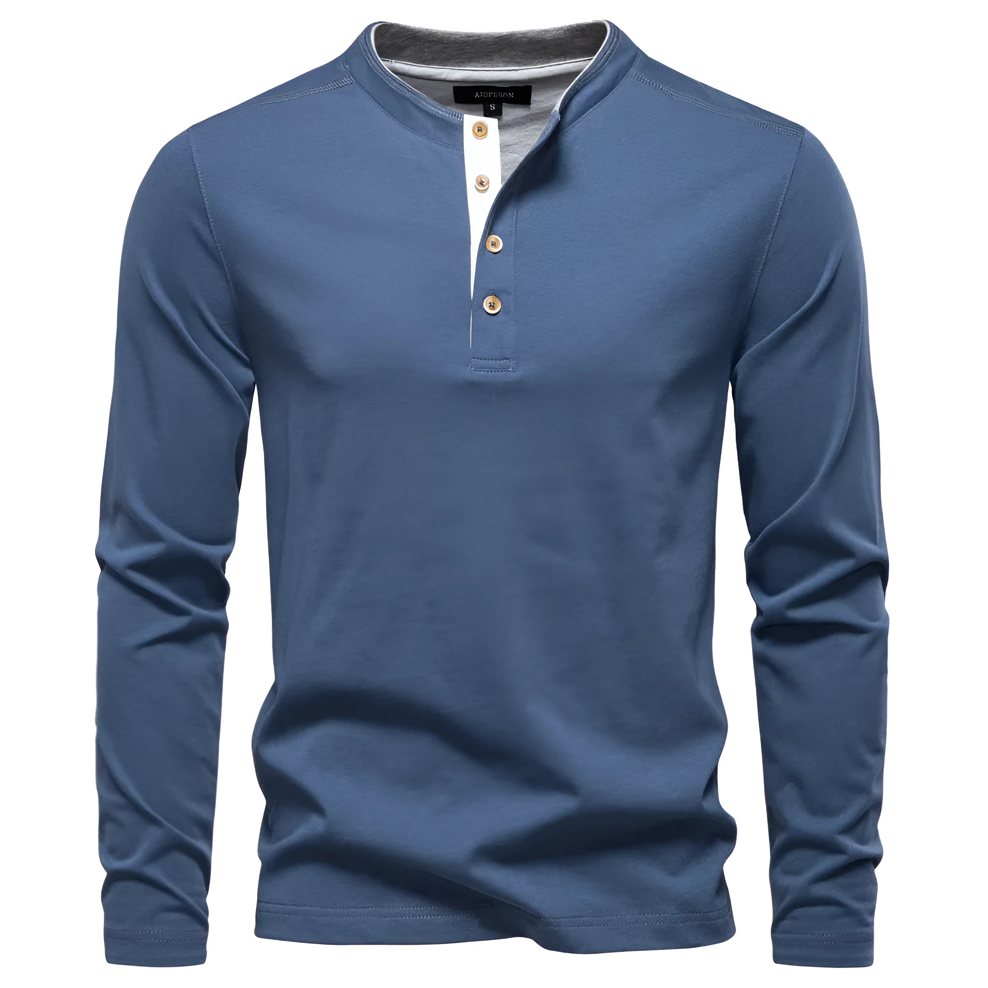 Men's slim fit long sleeve cotton t-shirt in solid colour, shown in beige
