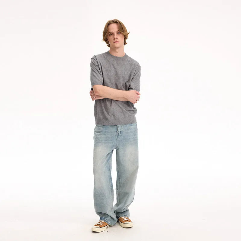 Fanio solid-colour short-sleeved T-shirt with French Australian Velvet fabric on the shoulders.
