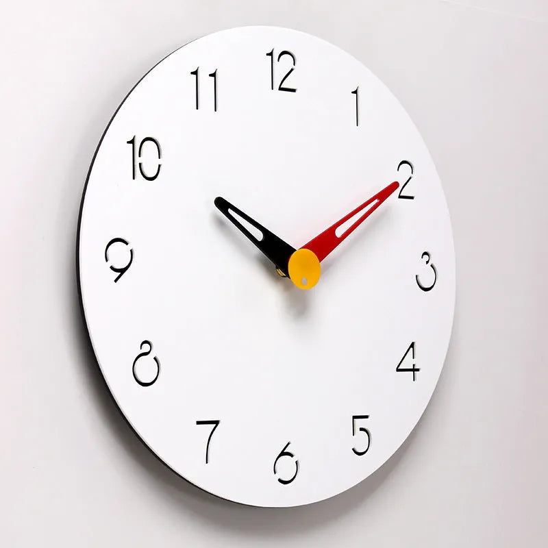 Three-dimensional white acrylic wall clock with UV print and metal pointers, 30 cm dia