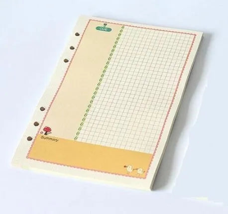 Coloured A5 A6 binder filler paper sheets with various page styles for planners and diaries