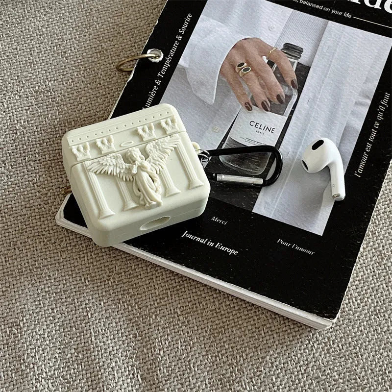 White silicone earphone case protective sleeve for Apple AirPods with 3D Angel design