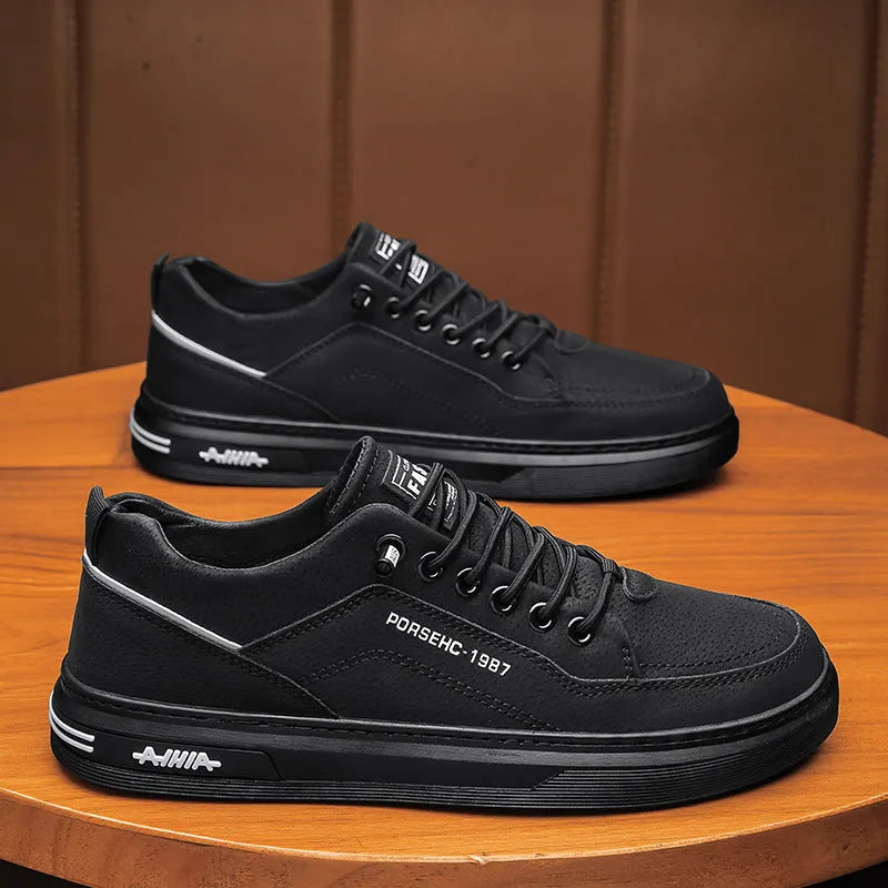 Men's round-toe casual shoes in khaki with a non-slip rubber sole and artificial PU upper.