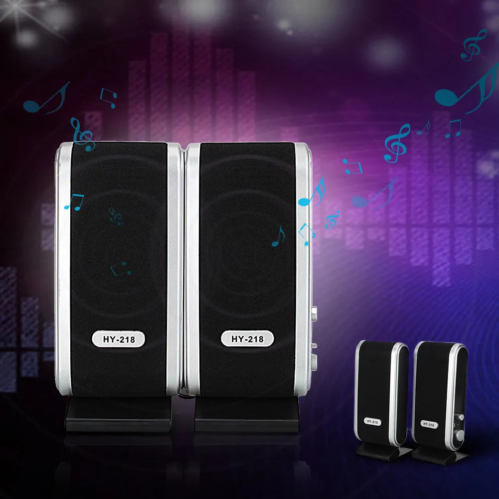 Black USB-powered notebook mini stereo speaker for laptop and desktop computer audio enhancement