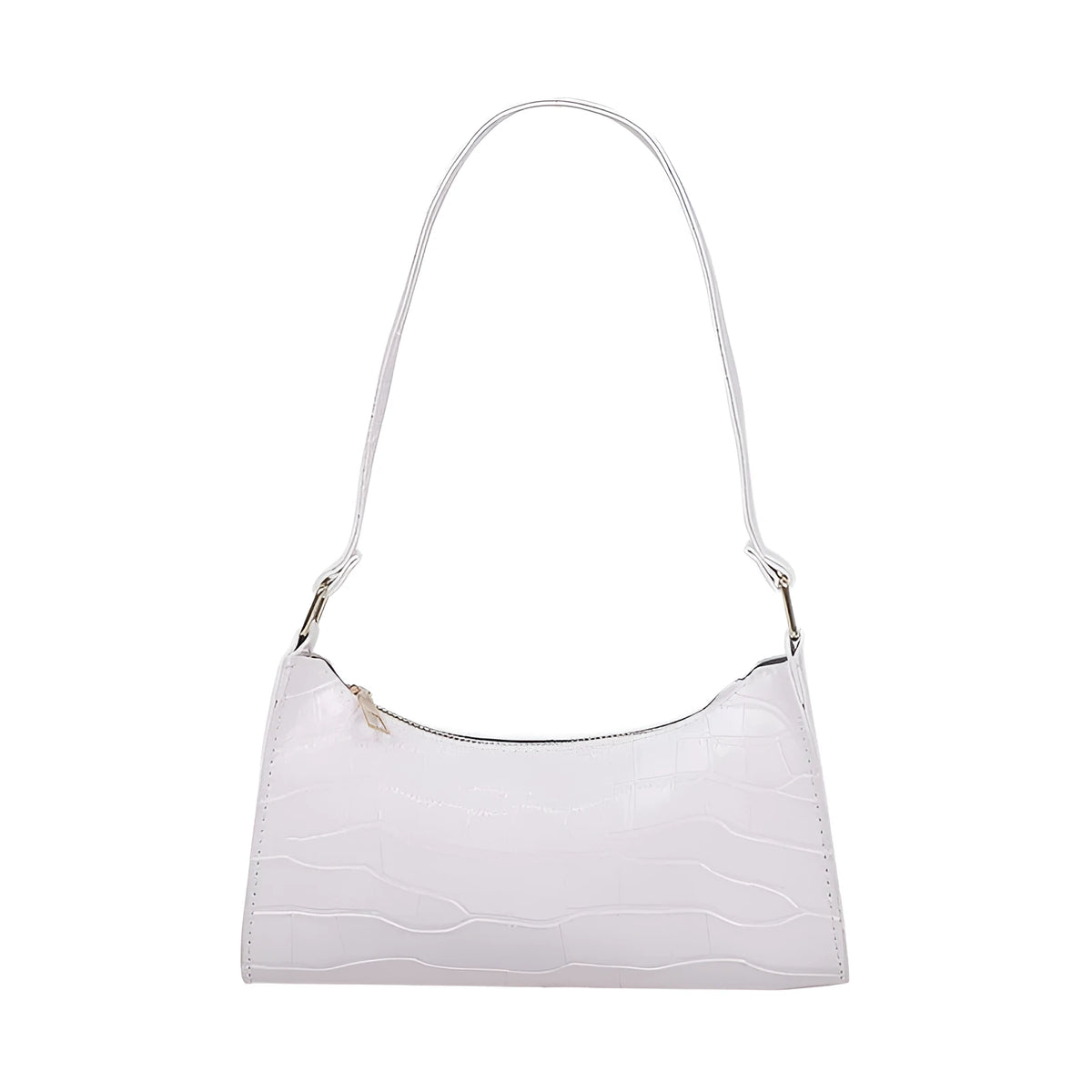 Small women's underarm shoulder bag with crocodile pattern, PU material, and zipper closure in beige