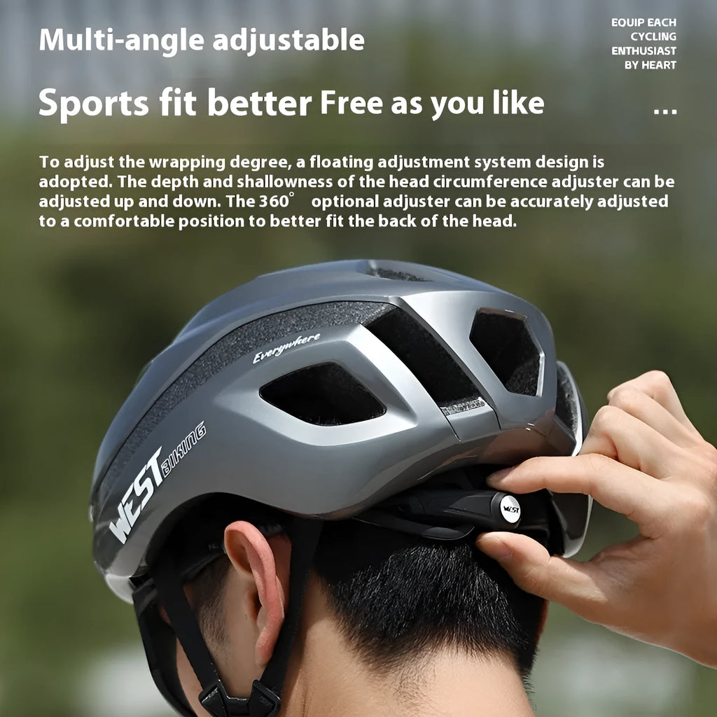 Adult road bike helmet with integrated rear LED light in adjustable 58-61cm sizing