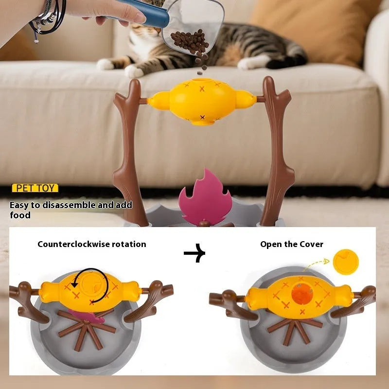 Barbecue-style tumbling cat toy and food feeder with dimensions 30x30x29cm