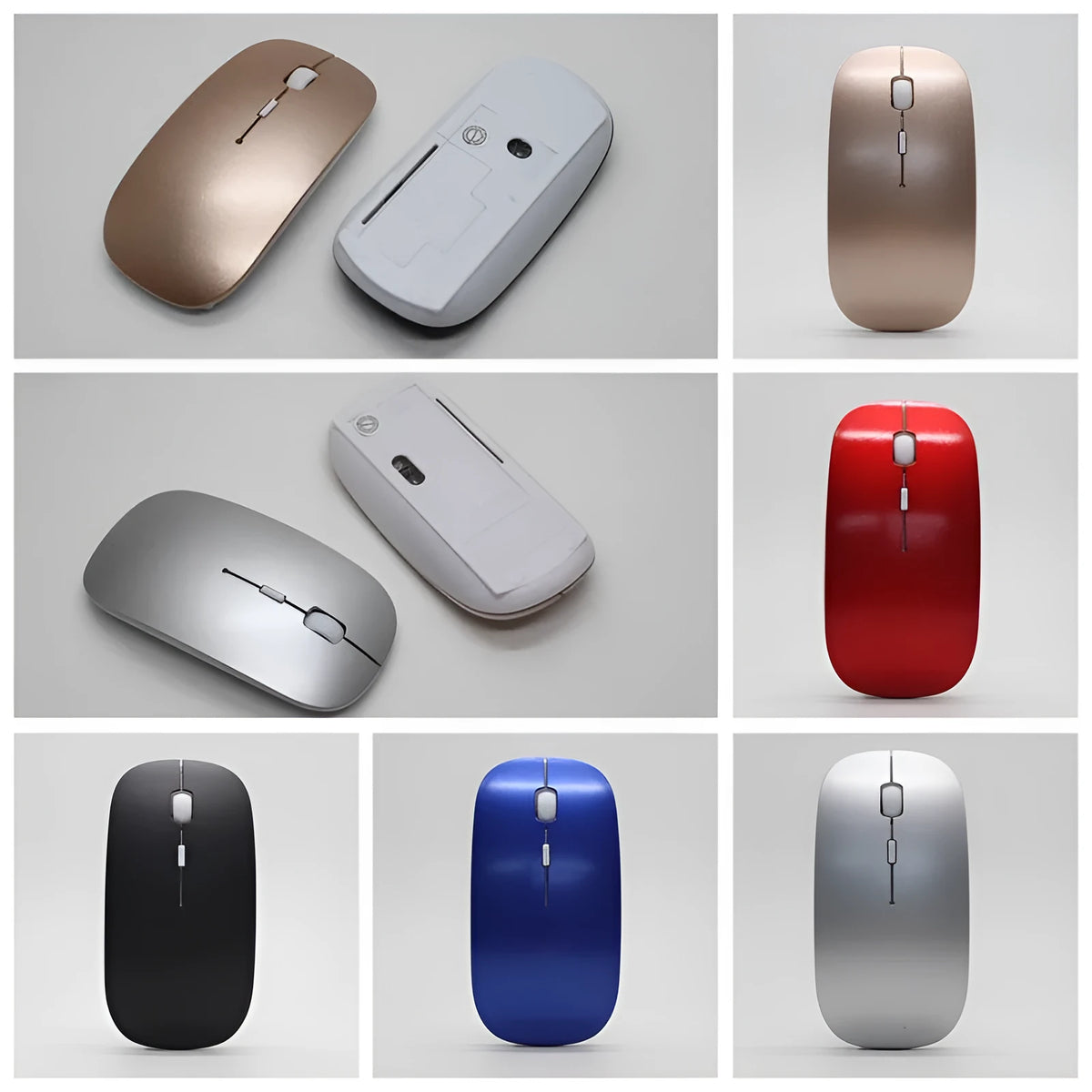 Three-piece office gift set with thin wireless mouse, USB drive, and pen in multiple colours with custom LOGO option