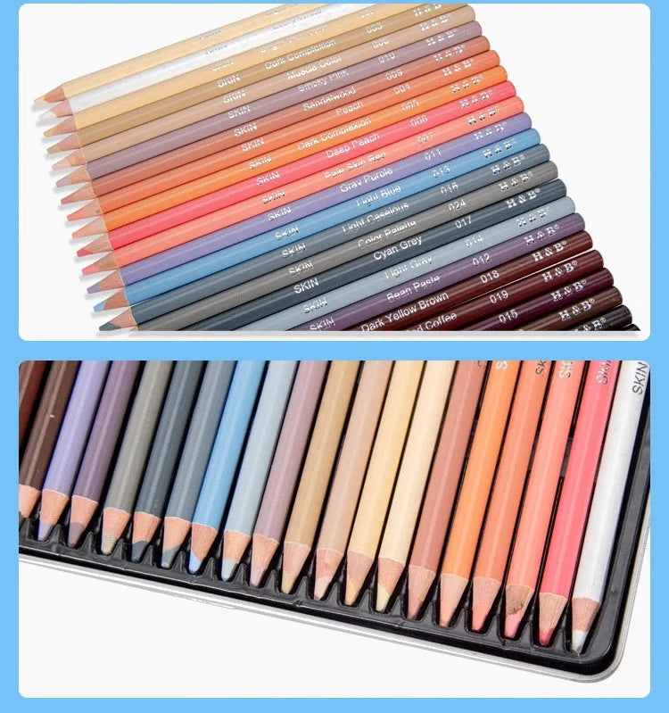 24 skin tone coloured pencils in round tin case for portrait drawing and illustration