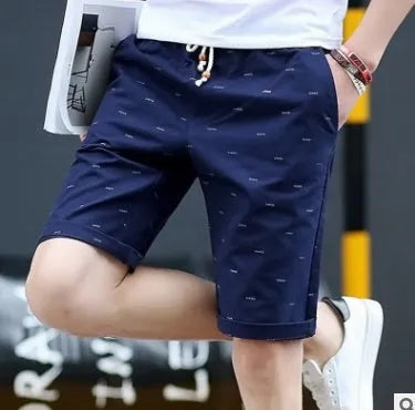 Men's cotton summer shorts in mid-waist design with lace-up placket closure