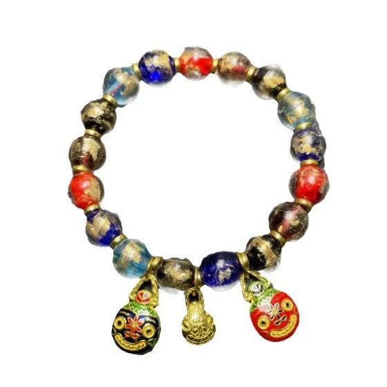 Ancient French Glaze Year Bracelet with geometric glass beads and auspicious patterns in multiple colours.