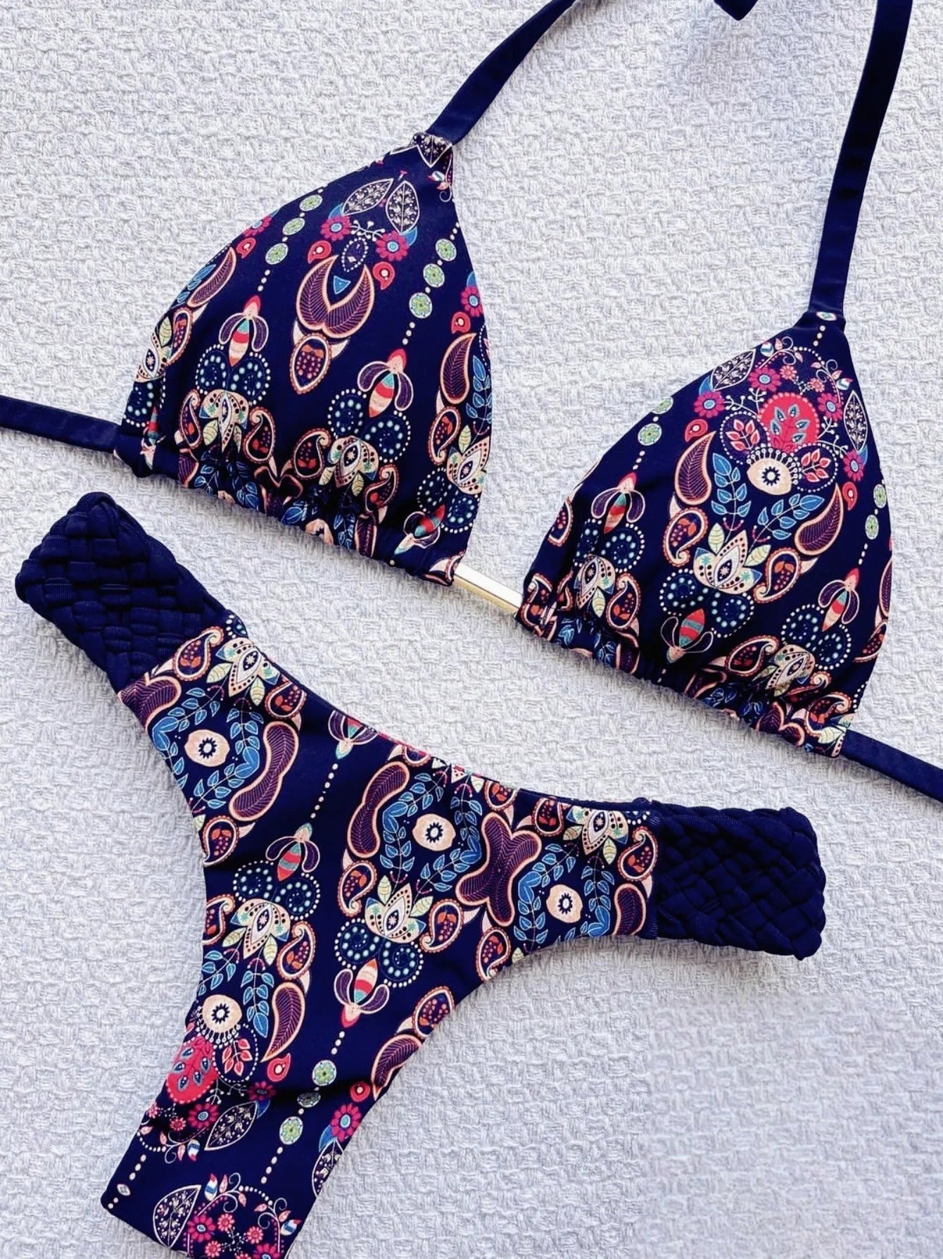 Braid rope print nylon bikini set for women in briefs style, available in multiple colours and sizes