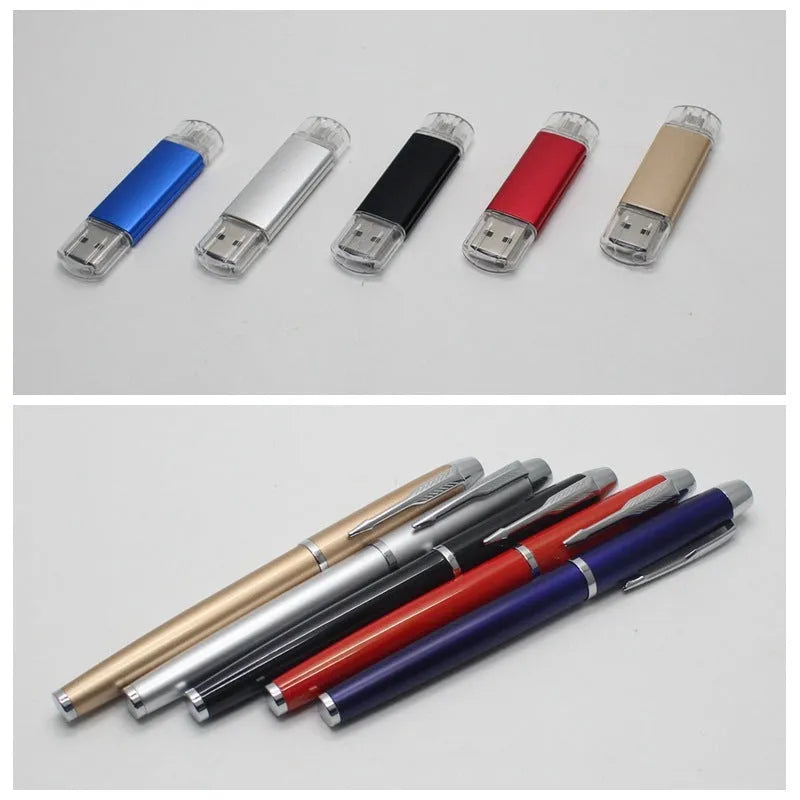 Three-piece office gift set with thin wireless mouse, USB drive, and pen in multiple colours with custom LOGO option