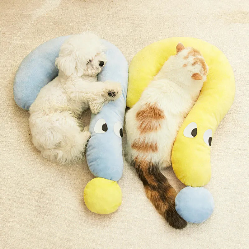 Blue rectangular pet sleeping pillow for cats and dogs on a floor, measuring 62cm by 39cm.