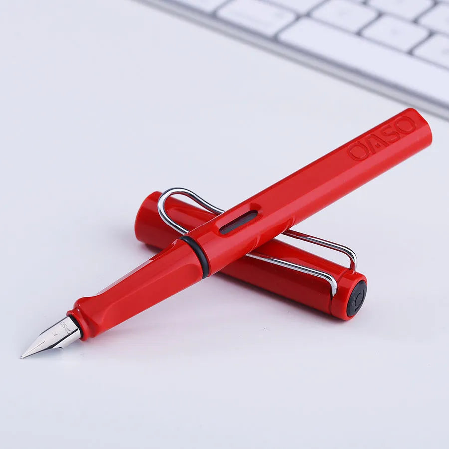 Ink sac pen with 0.5mm steel nib in red, yellow, green, blue or black plastic body