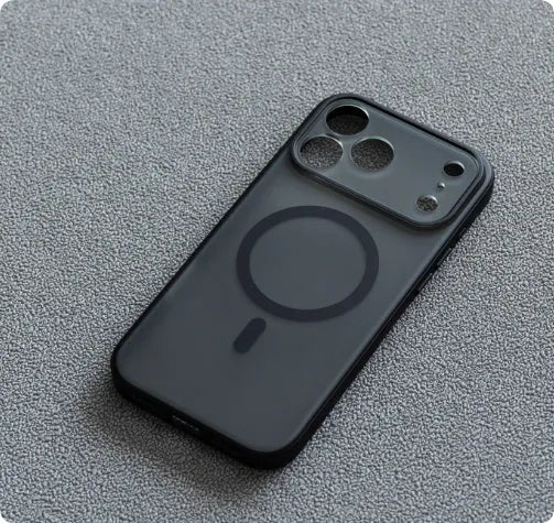 Magnetic anti-fall phone case with knight skin feel finish for iPhone 17 in transparent black