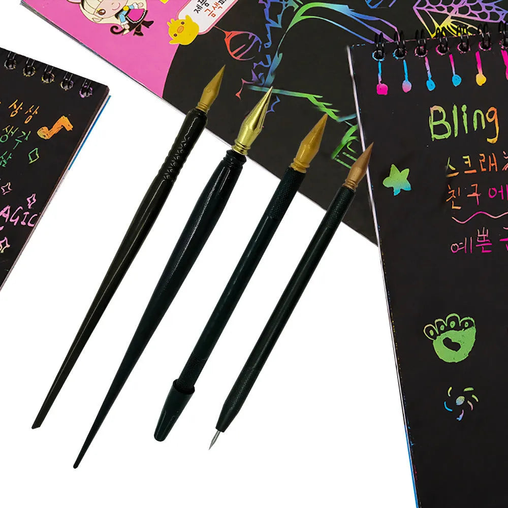 Children's scratching pen with replaceable nibs for art crafts