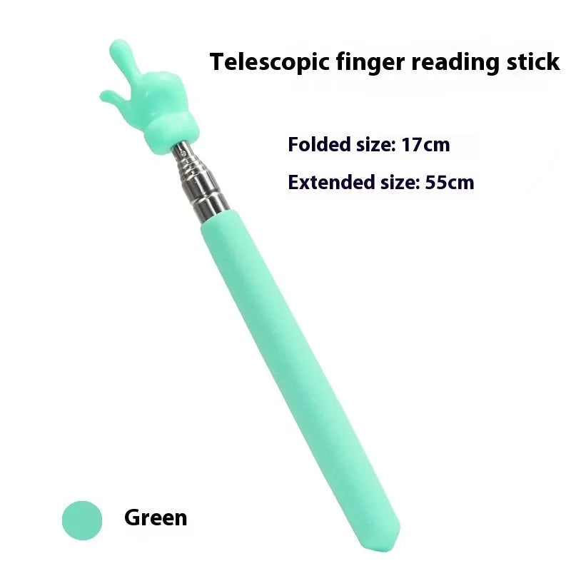 Retractable stainless steel baton children's finger reading teaching pointer in black and white fingers colour