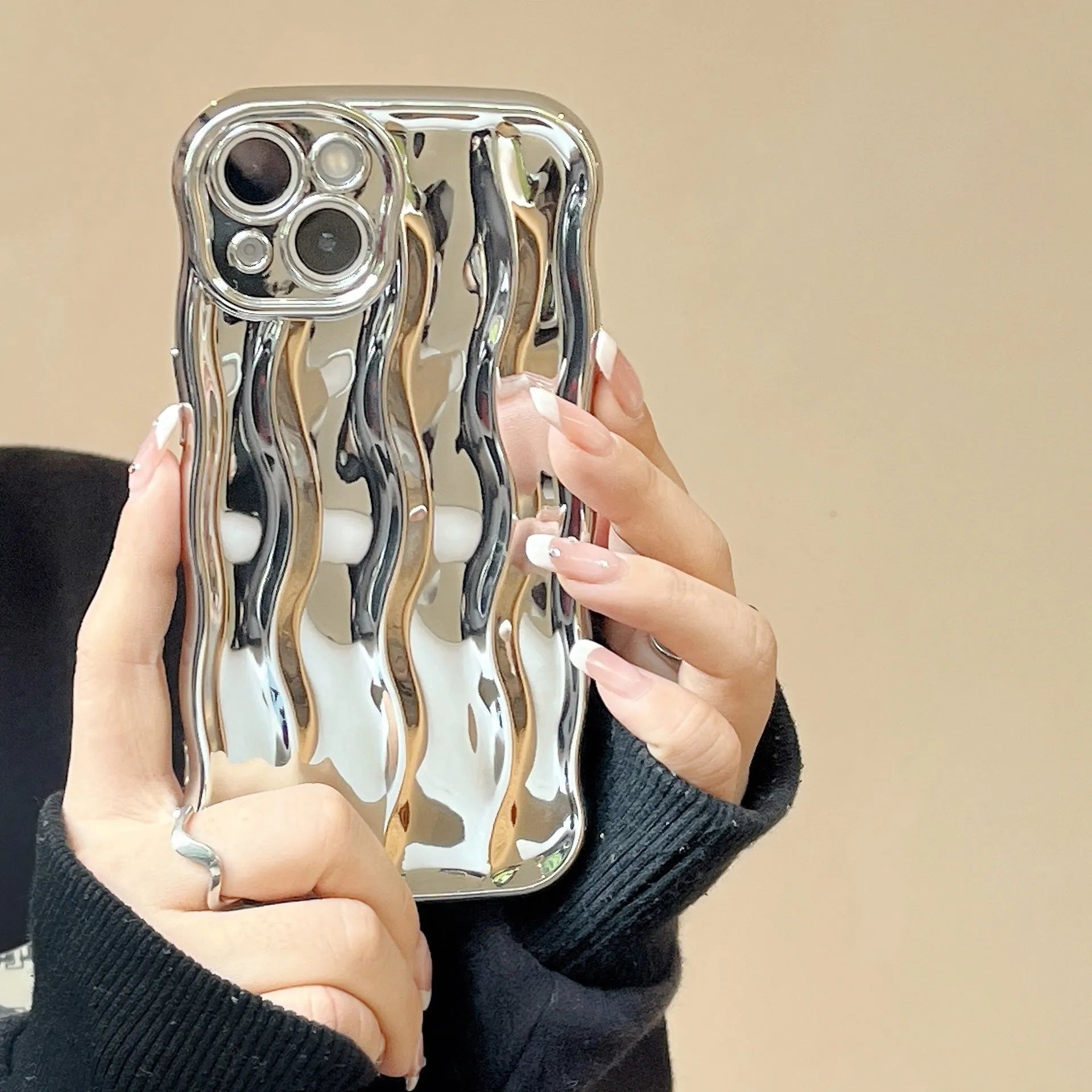 Electroplated wave stripe protective back cover case for iPhone 17 in various colours.
