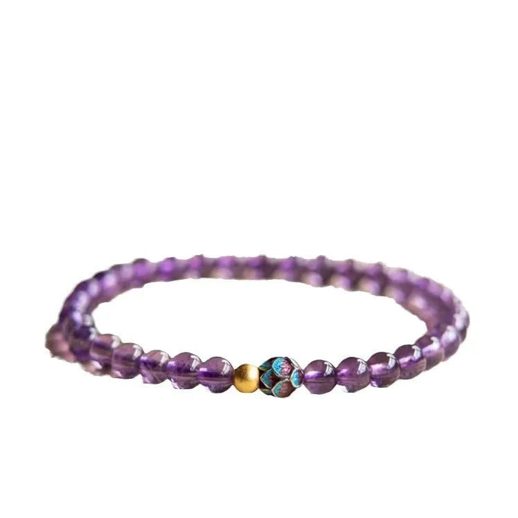 Nine purple lotus charm bracelet with mixed material construction and retro style design for women's jewellery