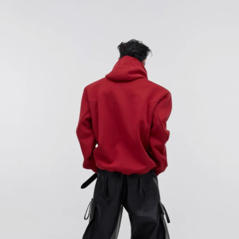 Men's loose hooded sweater with metal three-dimensional printing and structured shoulder pads