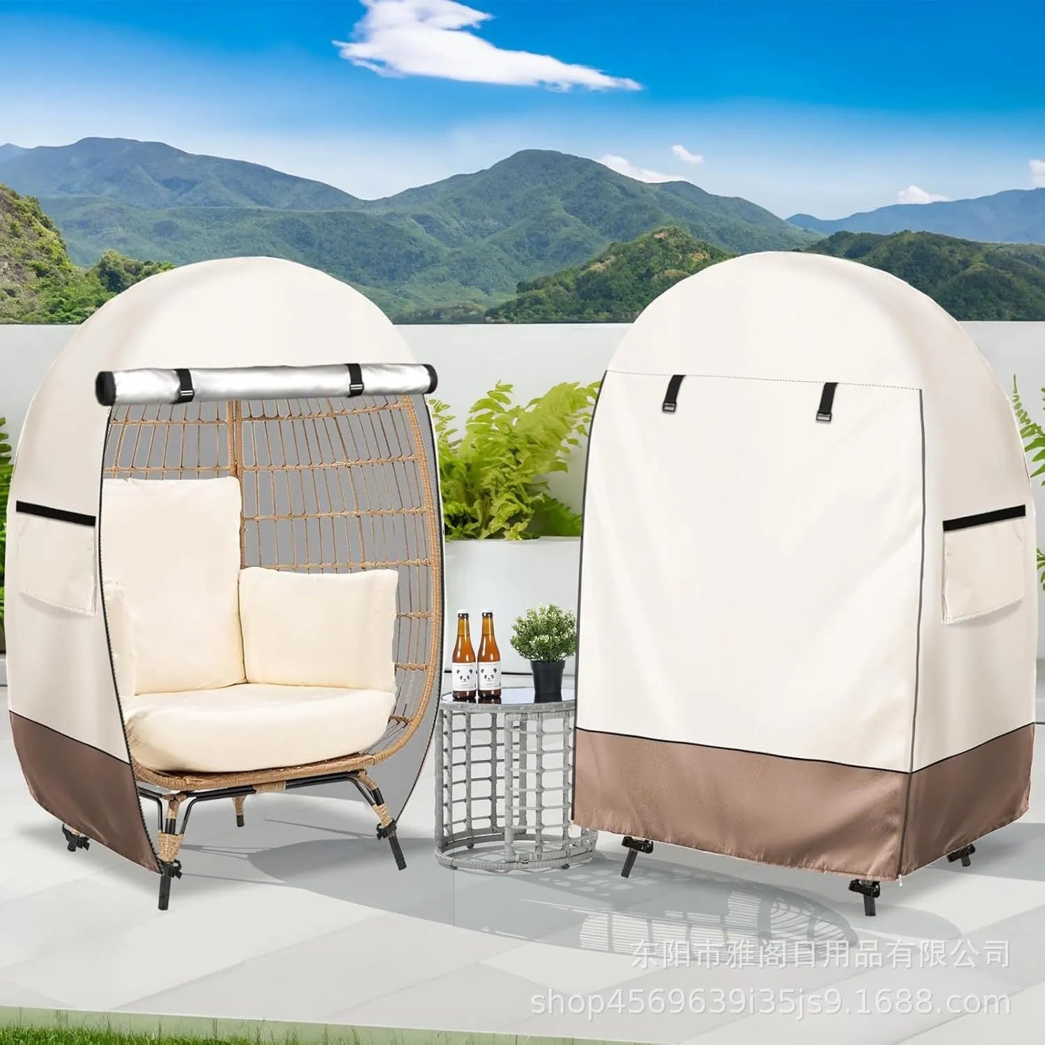 Outdoor waterproof zippered egg chair cover in black Oxford cloth for garden patio use