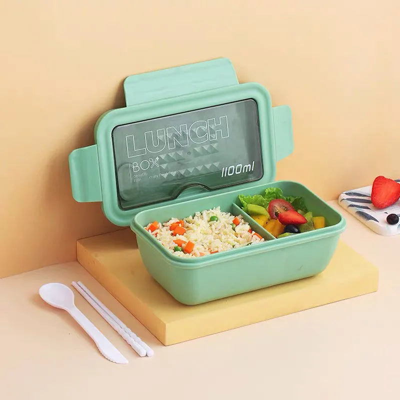 Four-layer partitioned plastic bento box with Nordic design in green colour