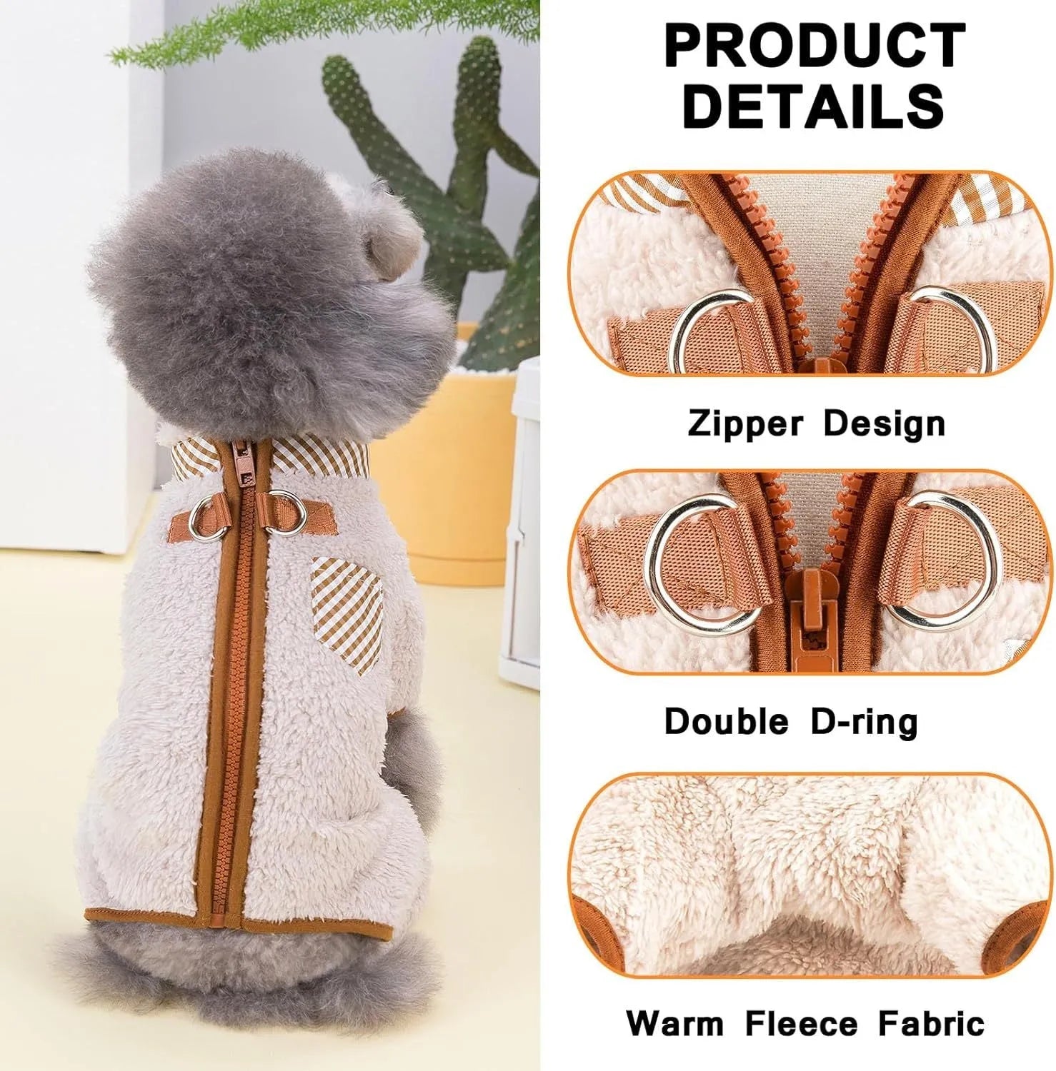 Green fleece dog jumpsuit with four legs and back zipper for small breed winter wear
