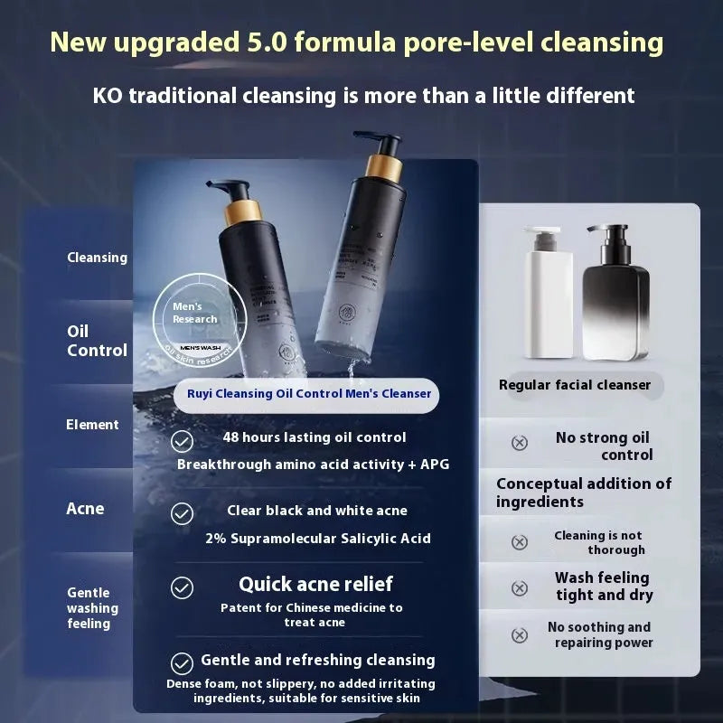 Men's facial cleanser 150ml bottle for oil control, blackhead removal and acne care