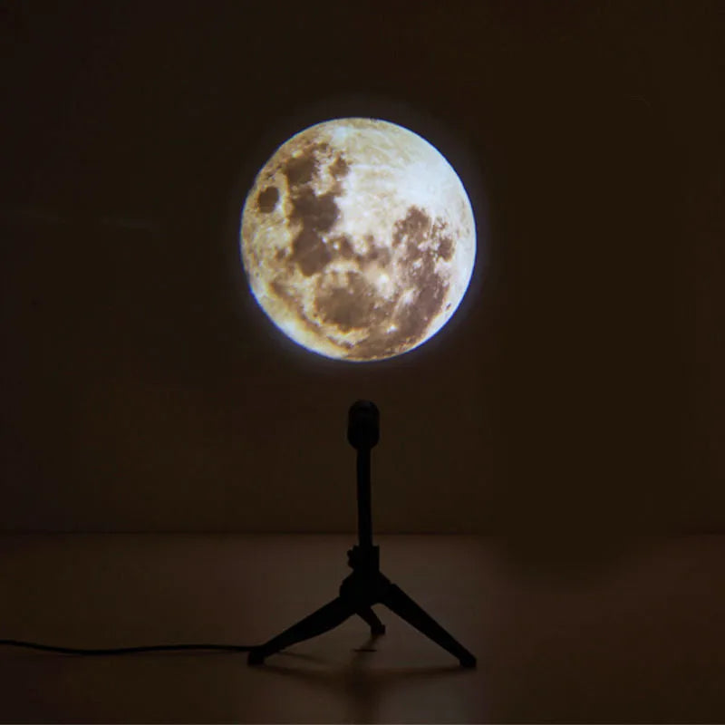 White ABS star projector with flexible hose, showing earth and moon projection chips and USB cable.