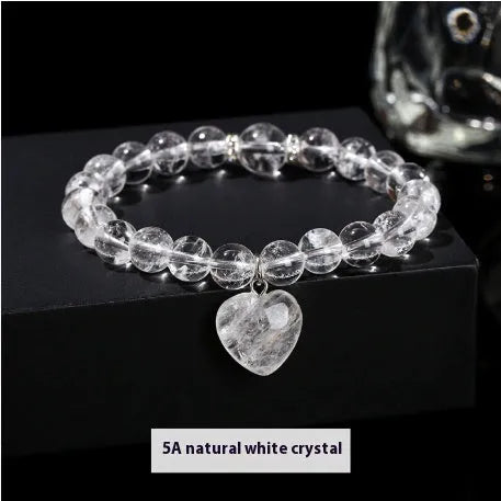 Handmade natural crystal bracelet with six stone types in geometric round beads, showing 8mm and 10mm purity size options