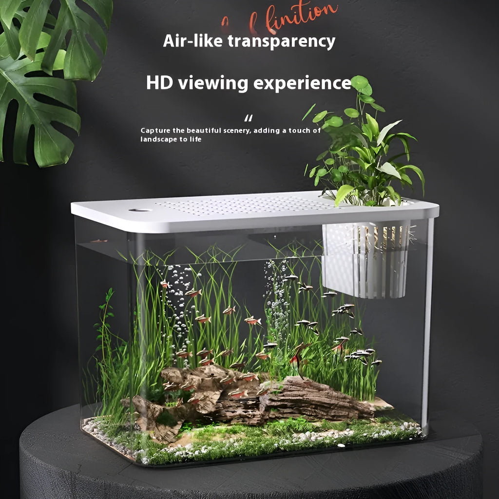 Ecological Betta fish tank medium plastic aquarium with lid in black and white colour options